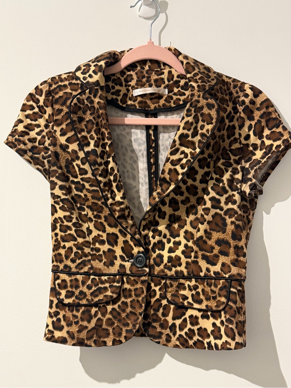 Leopard Print Short Sleeve Blazer Jacket - Brown & Tan 97% Cotton - Picture 2 of 4